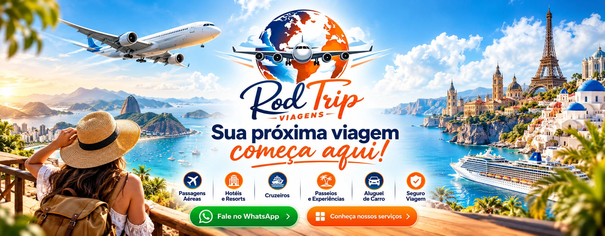 Rodtrip Viagens. Sua próxima viagem começa aqui. Passagens aéreas, hotéis e resorts, cruzeiros, passeios, aluguel de carro e seguro viagem.